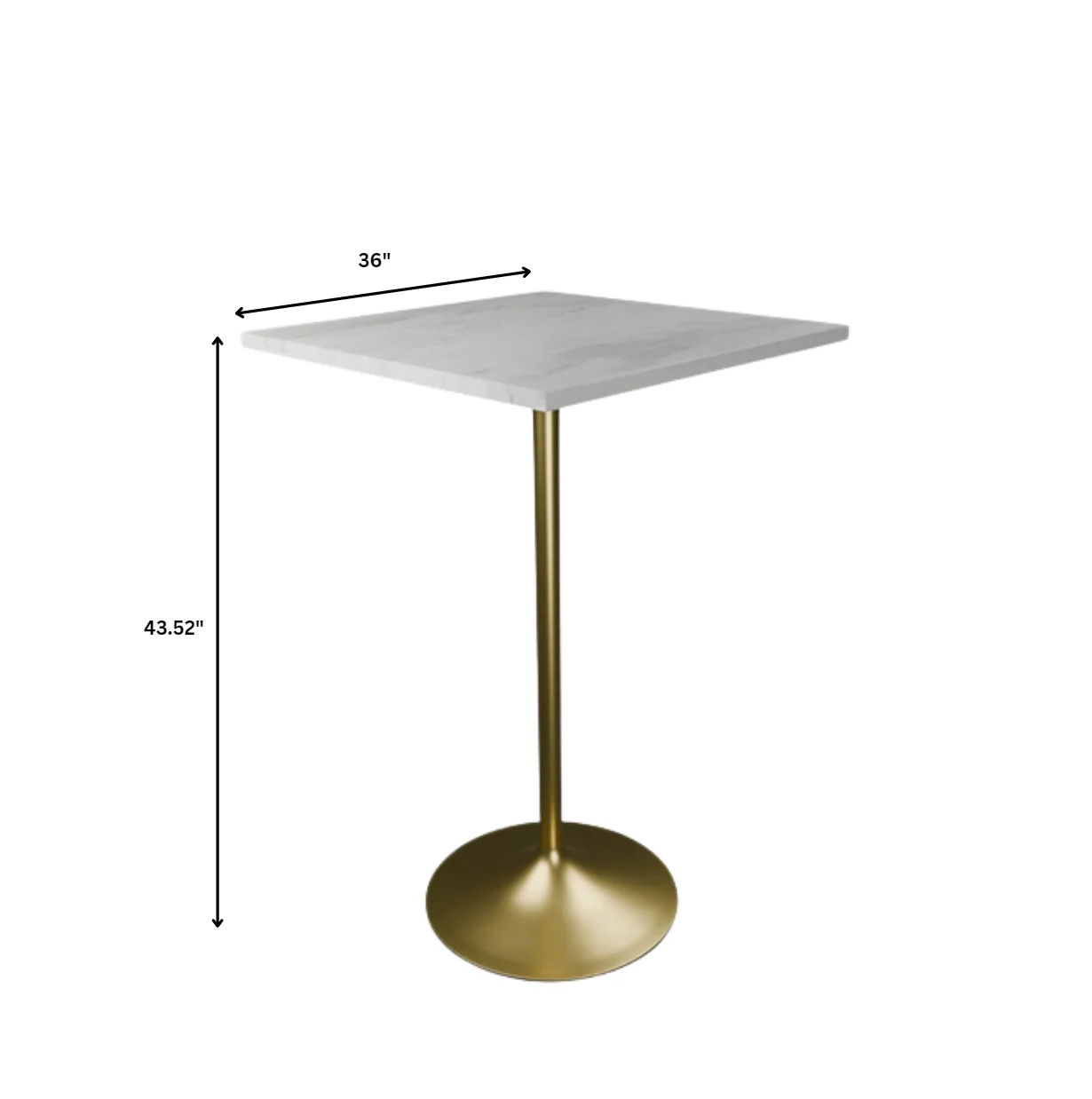 Verve Collection Modern Bar Height Table Brushed Gold Base with 36" Square Marbleized White Laminated  Top