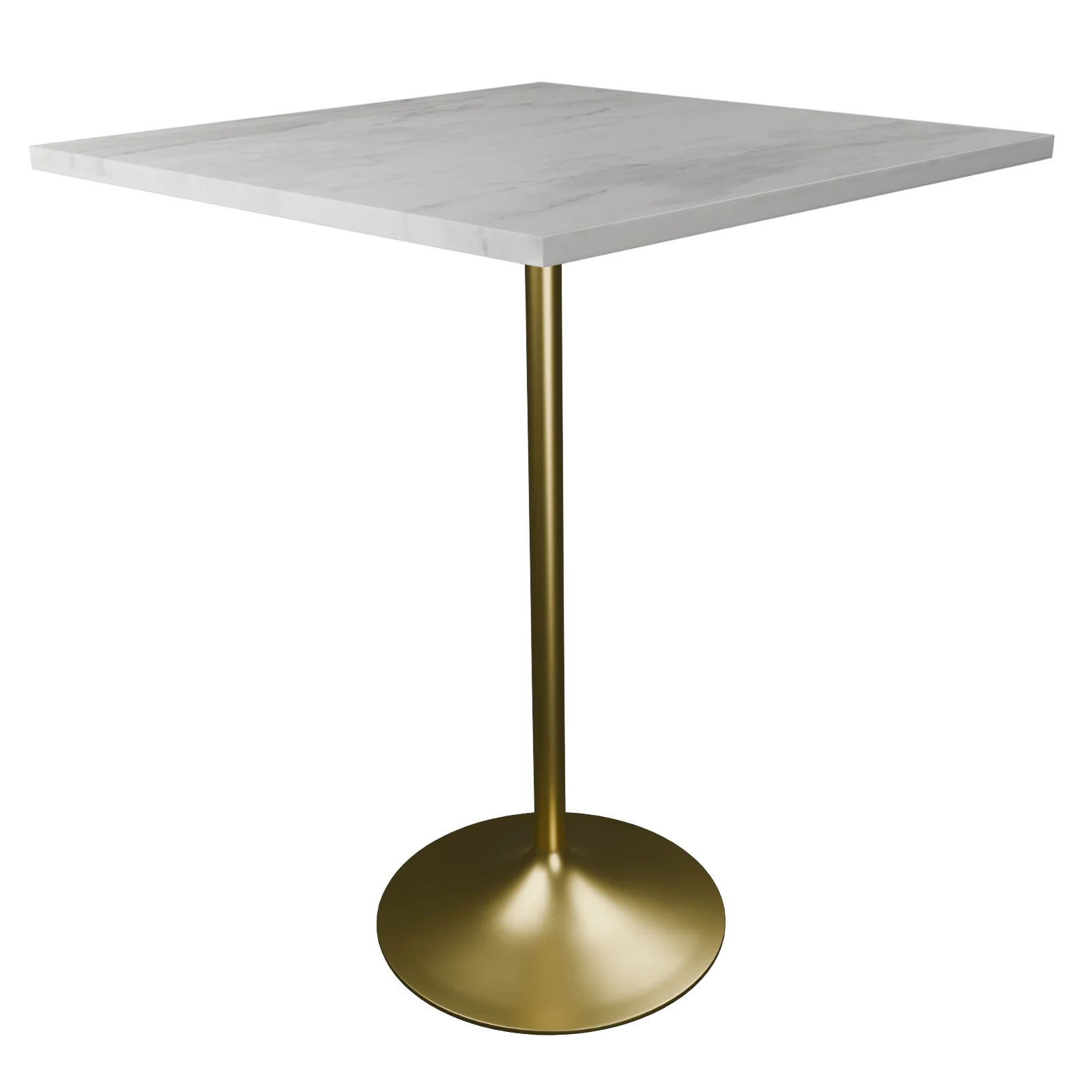 Verve Collection Modern Bar Height Table Brushed Gold Base with 36" Square Marbleized White Laminated  Top