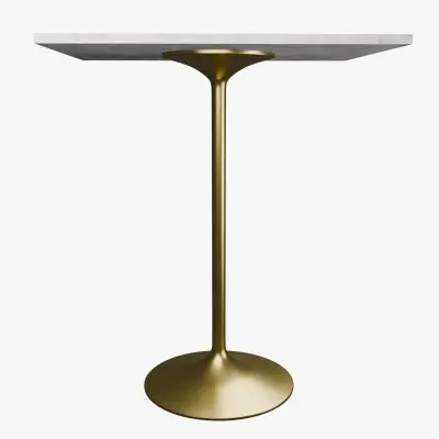 Verve Collection Modern Bar Height Table Brushed Gold Base with 36" Square Marbleized White Laminated  Top