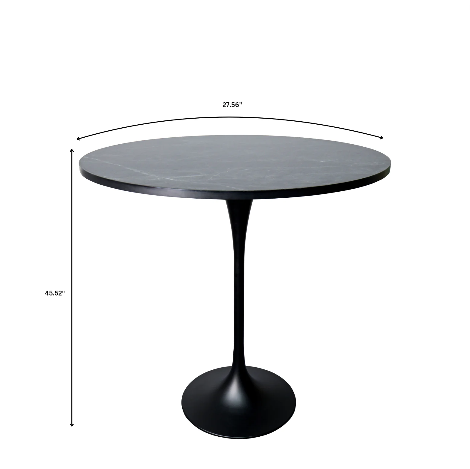 Verve Collection Modern Bar Height Table Black Base with 27" Round Black Marbleized MDF Top
