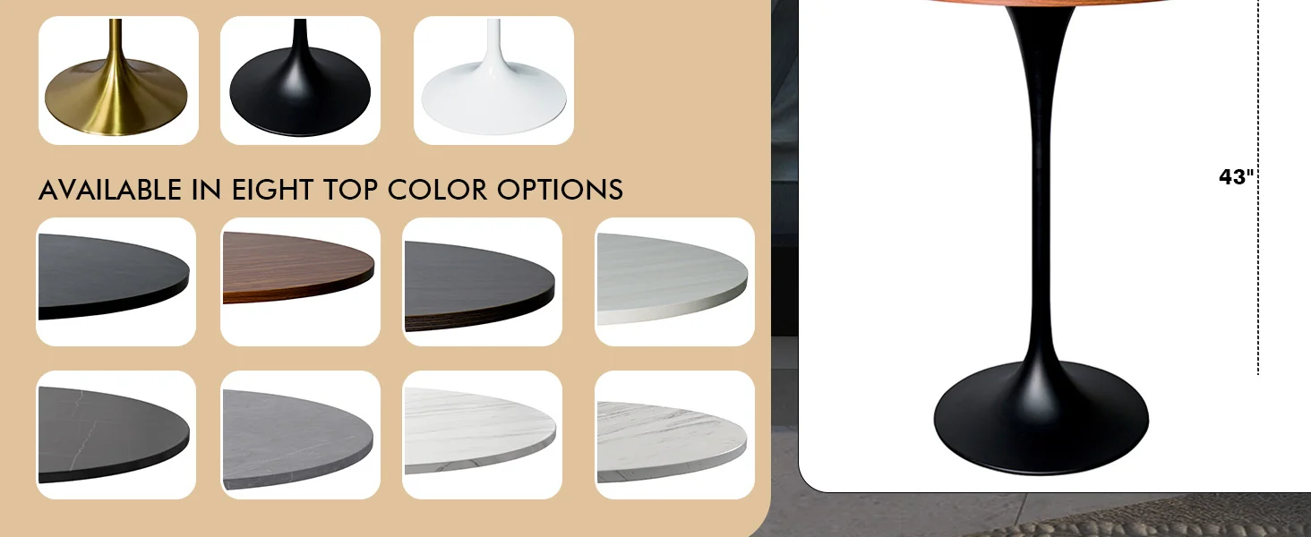 Verve Collection Modern Bar Height Table Black Base with 27" Round Cognac Brown MDF Top