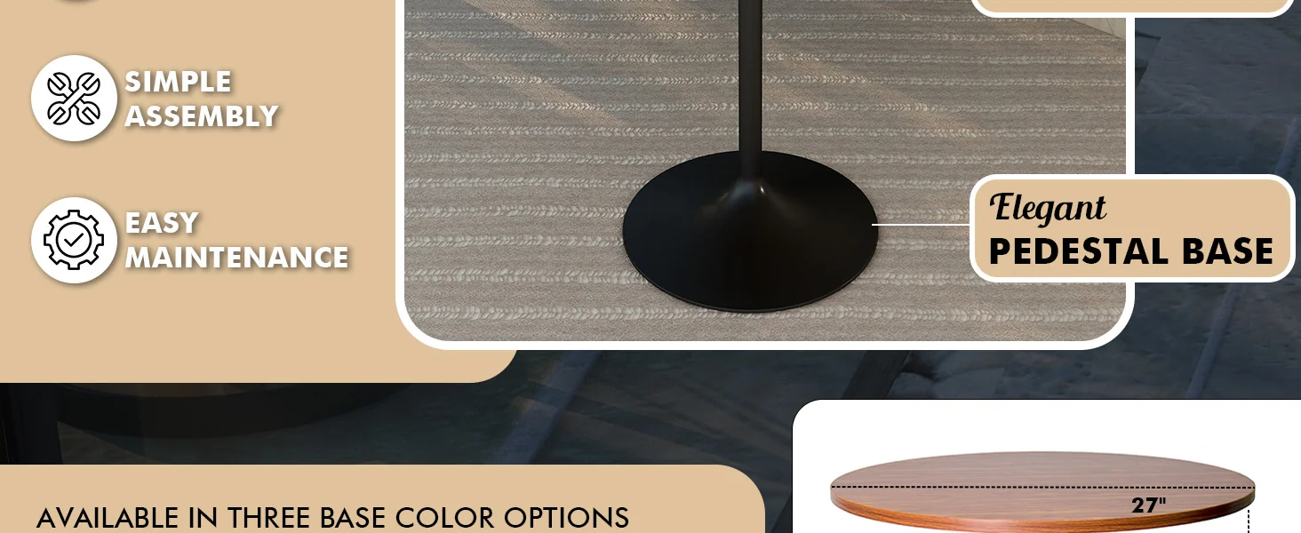 Verve Collection Modern Bar Height Table Black Base with 27" Round Cognac Brown MDF Top