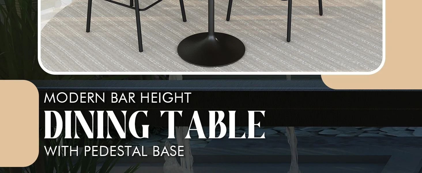Verve Collection Modern Bar Height Table Black Base with 27" Round Cognac Brown MDF Top