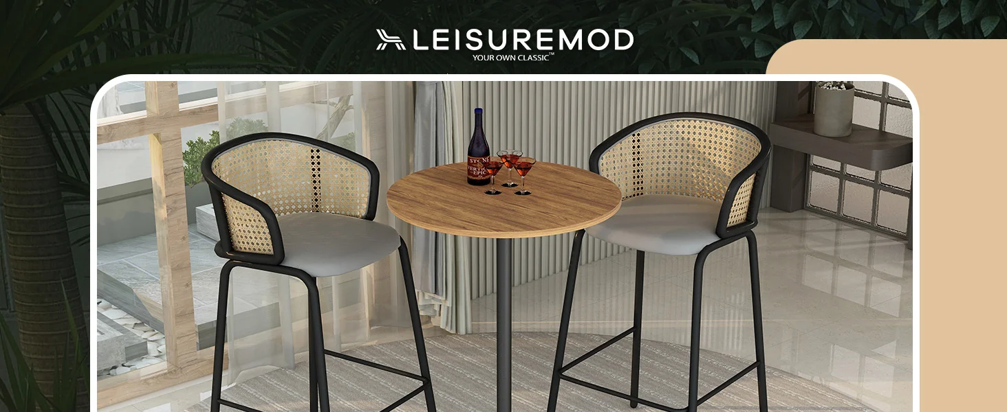 Verve Collection Modern Bar Height Table Black Base with 27" Round Cognac Brown MDF Top