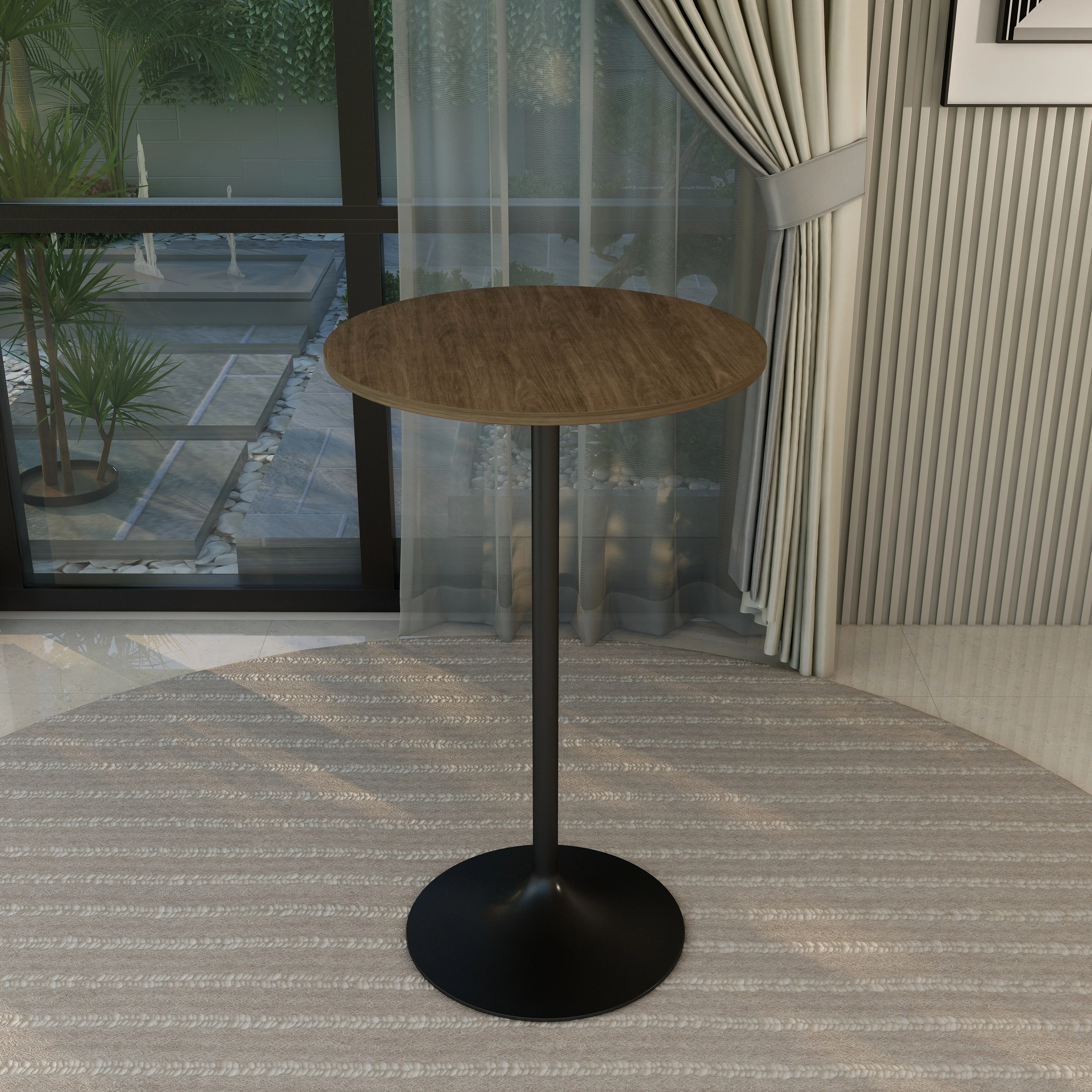 Verve Collection Modern Bar Height Table Black Base with 27" Round Dark Walnut MDF Top