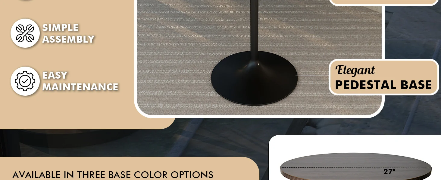 Verve Collection Modern Bar Height Table Black Base with 27" Round Dark Walnut MDF Top