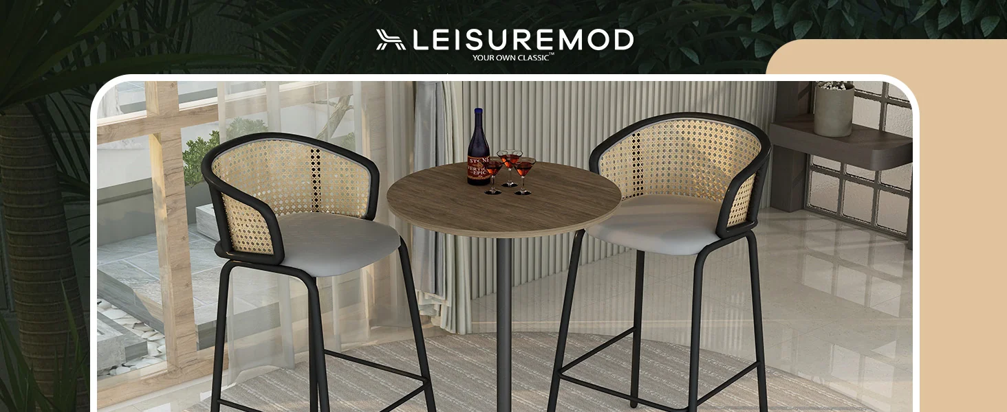 Verve Collection Modern Bar Height Table Black Base with 27" Round Dark Walnut MDF Top