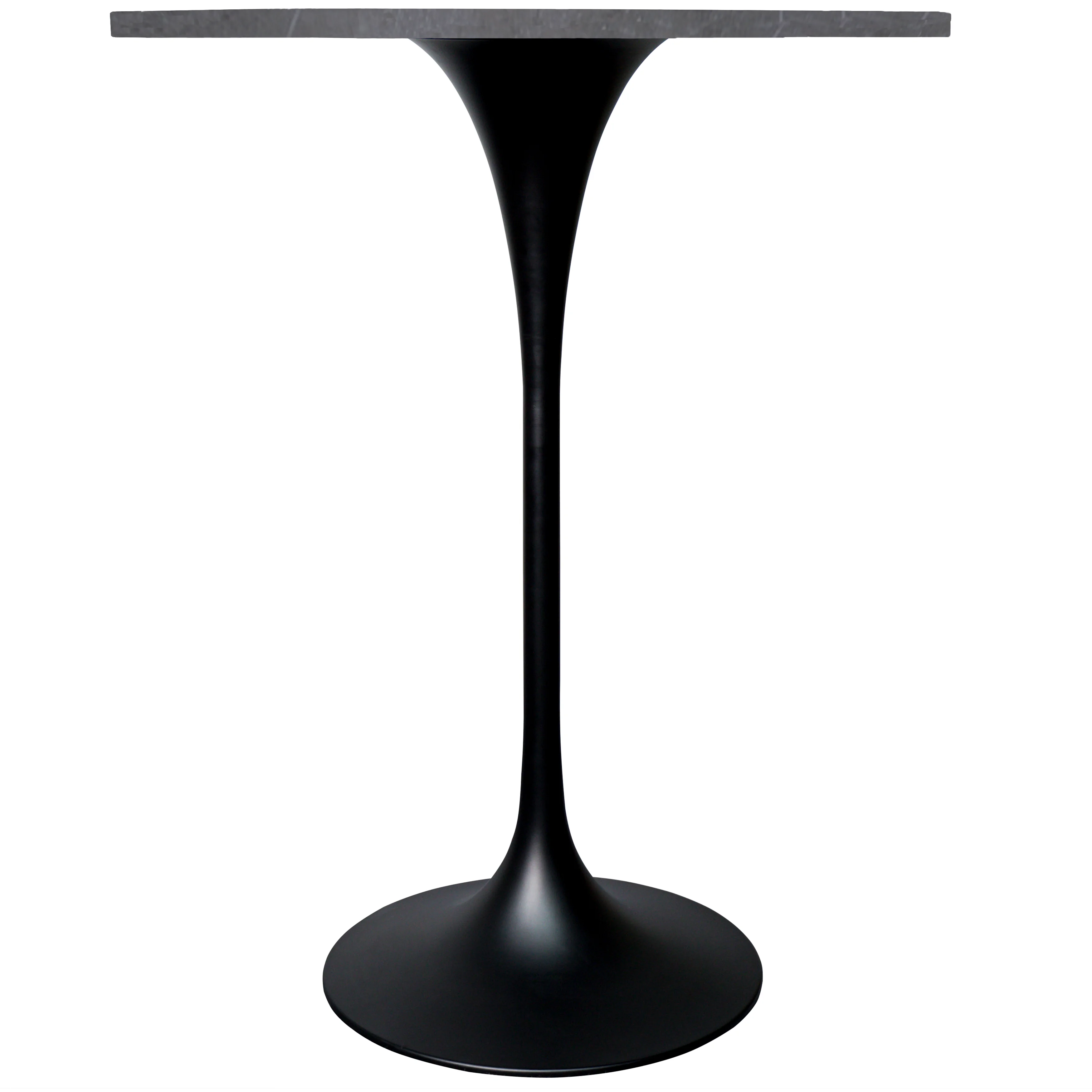 Verve Collection Modern Bar Height Table Black Base with 27" Round Marble Grey Sintered Stone Top