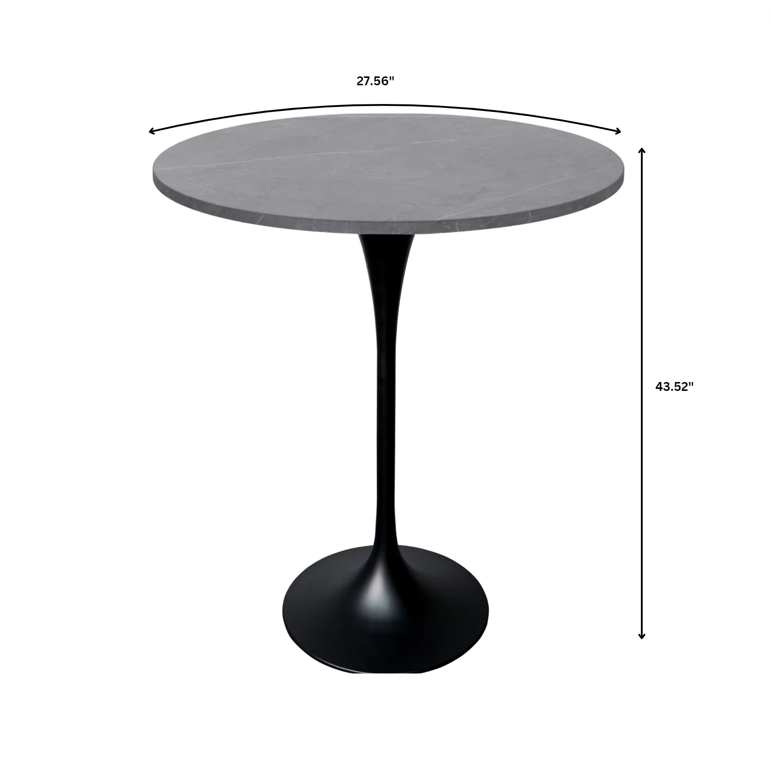 Verve Collection Modern Bar Height Table Black Base with 27" Round Marble Grey Sintered Stone Top