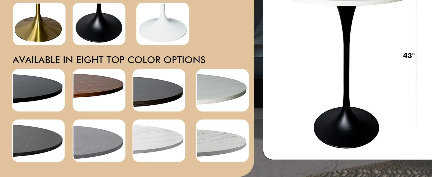 Verve Collection Modern Bar Height Table Black Base with 27" Round Light Natural Wood MDF Top