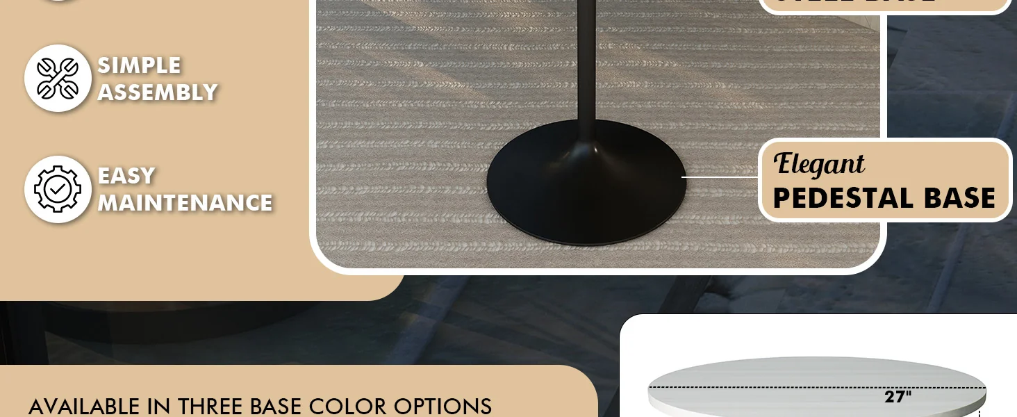 Verve Collection Modern Bar Height Table Black Base with 27" Round Light Natural Wood MDF Top