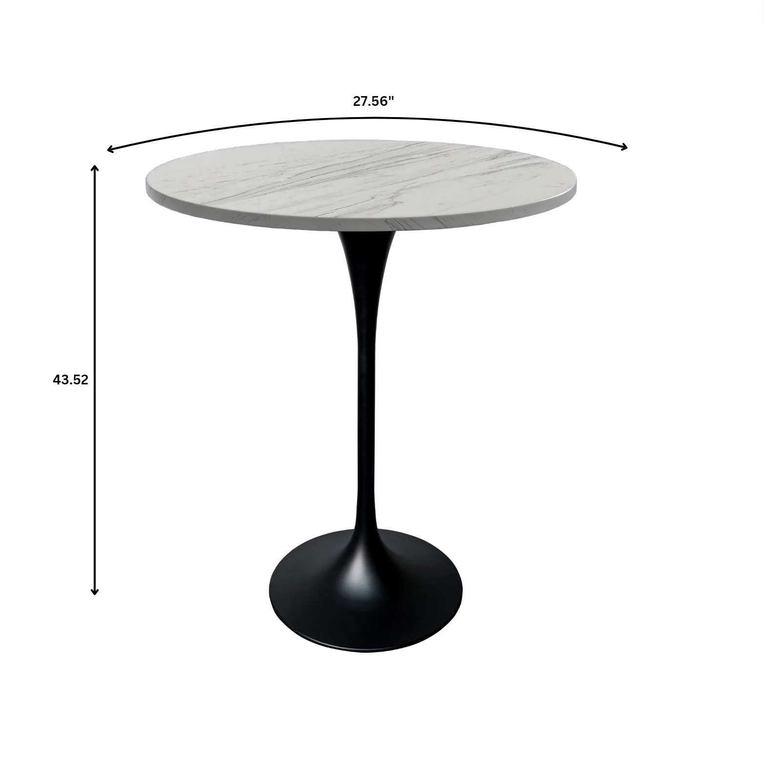 Verve Collection Modern Bar Height Table Black Base with 27" Round Marbleized White Laminated Top
