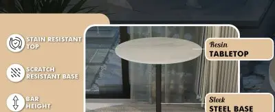 Verve Collection Modern Bar Height Table Black Base with 27" Round Marbleized White Laminated Top