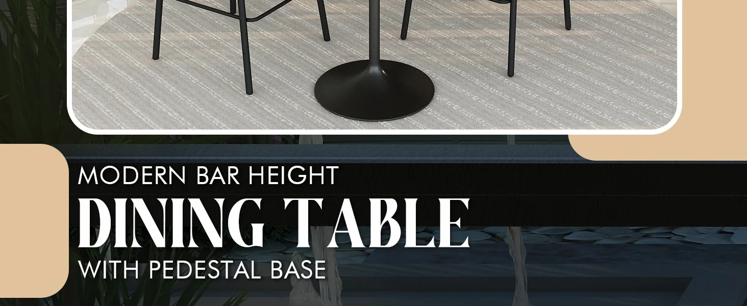 Verve Collection Modern Bar Height Table Black Base with 27" Round Marble White Sintered Stone Top