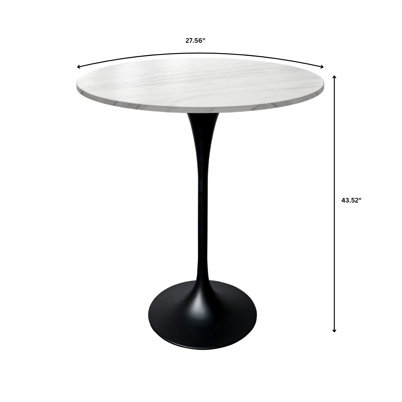 Verve Collection Modern Bar Height Table Black Base with 27" Round Marble White Sintered Stone Top