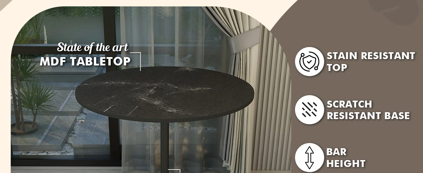 Verve Collection Modern Bar Height Table Black Base with 36" Round Black Marbelized MDF Top