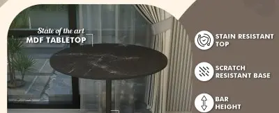 Verve Collection Modern Bar Height Table Black Base with 36" Round Black Marbelized MDF Top