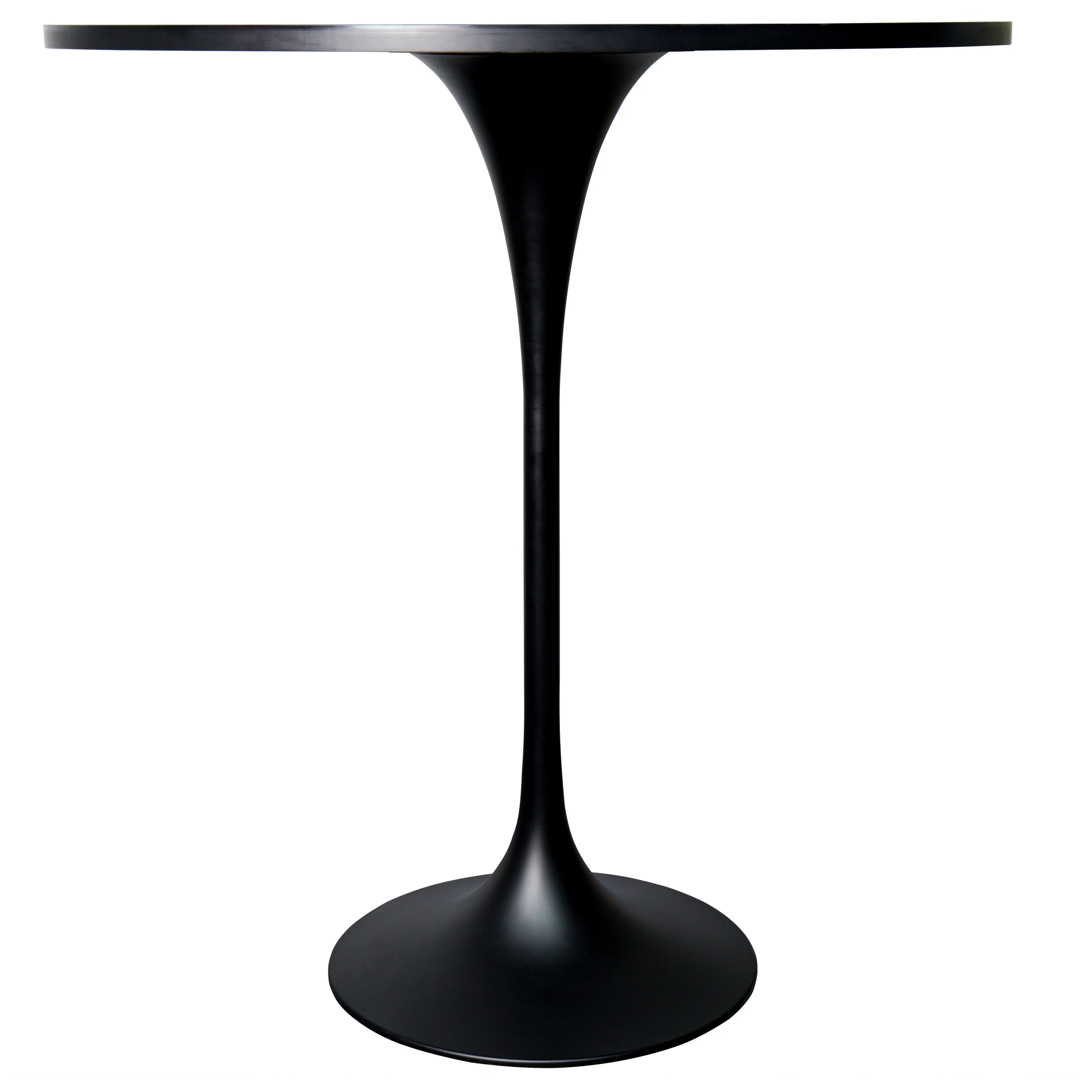 Verve Collection Modern Bar Height Table Black Base with 36" Round Black Marbelized Sintered Stone Top