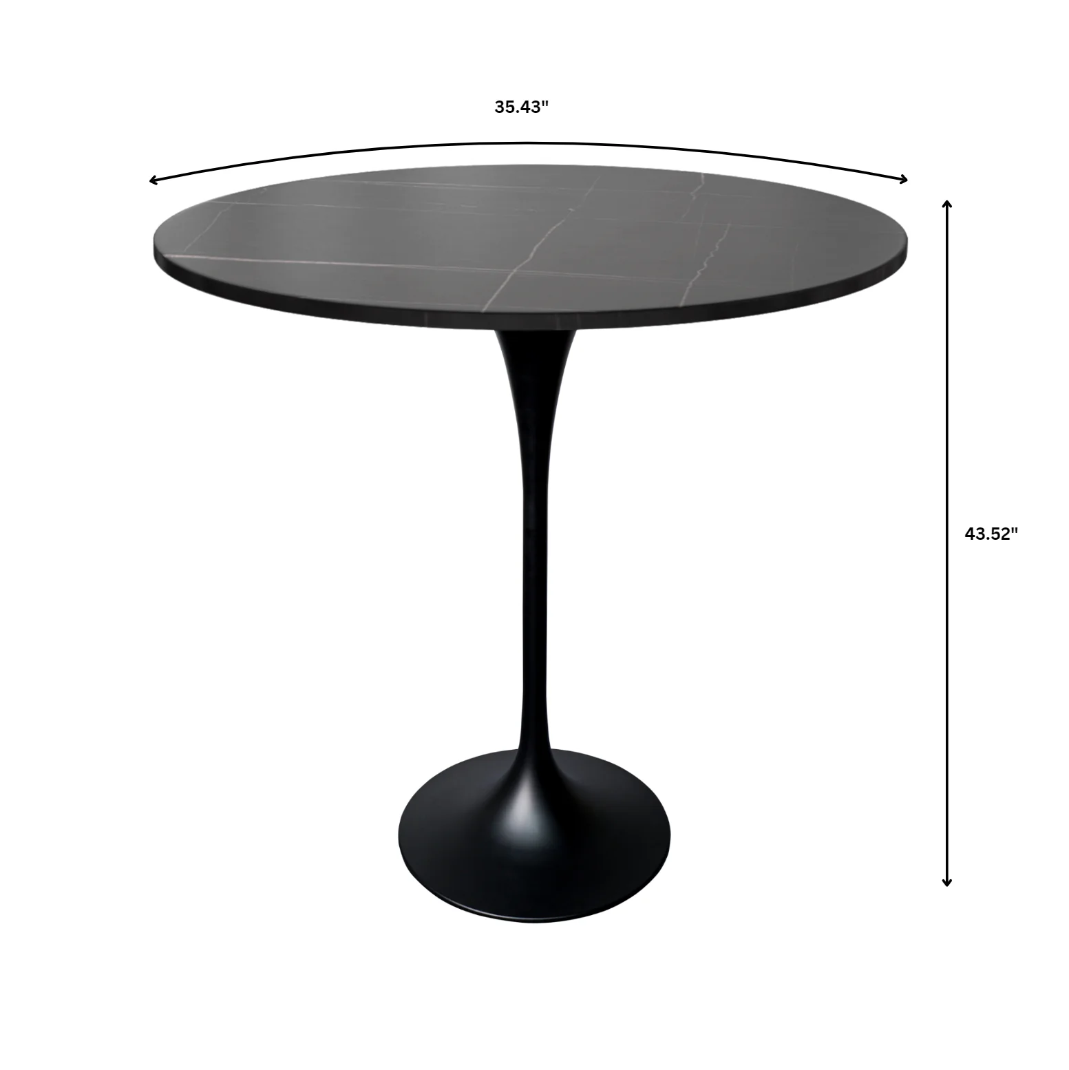 Verve Collection Modern Bar Height Table Black Base with 36" Round Black Marbelized Sintered Stone Top