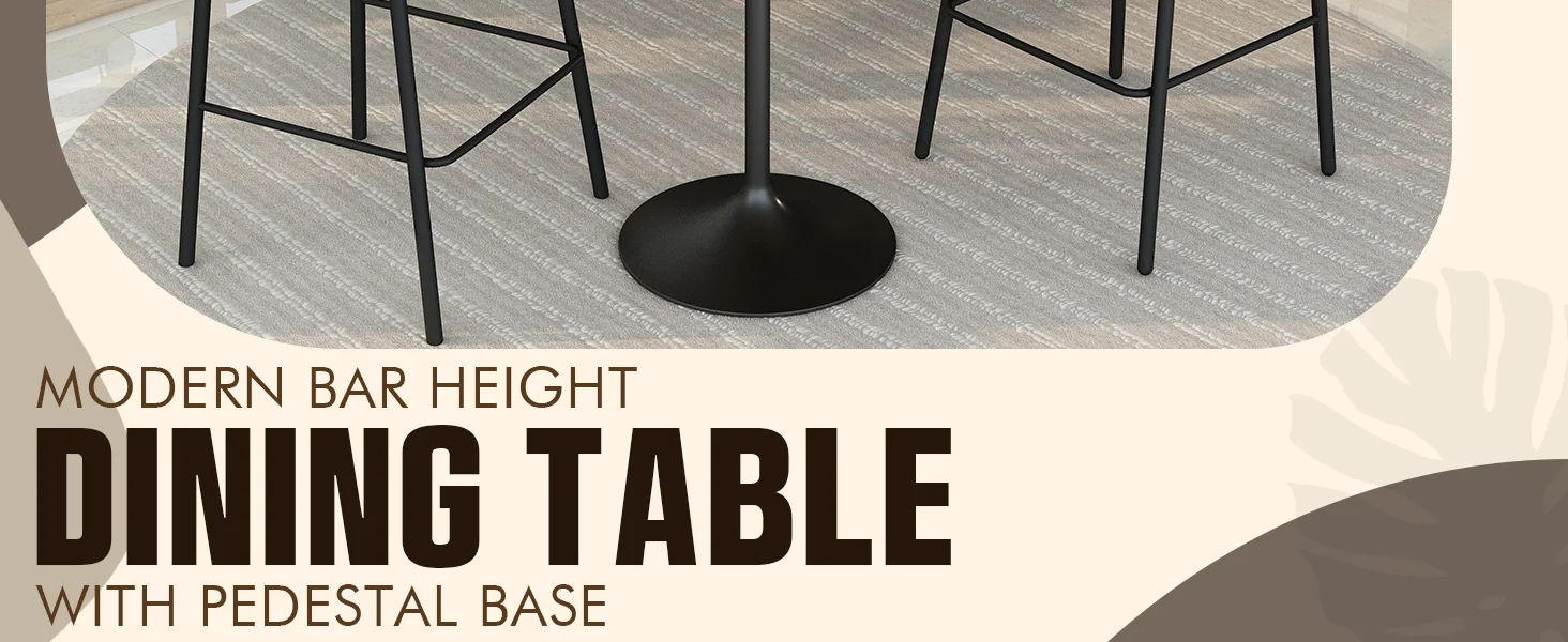 Verve Collection Modern Bar Height Table Black Base with 36" Round Cognac Brown MDF Top