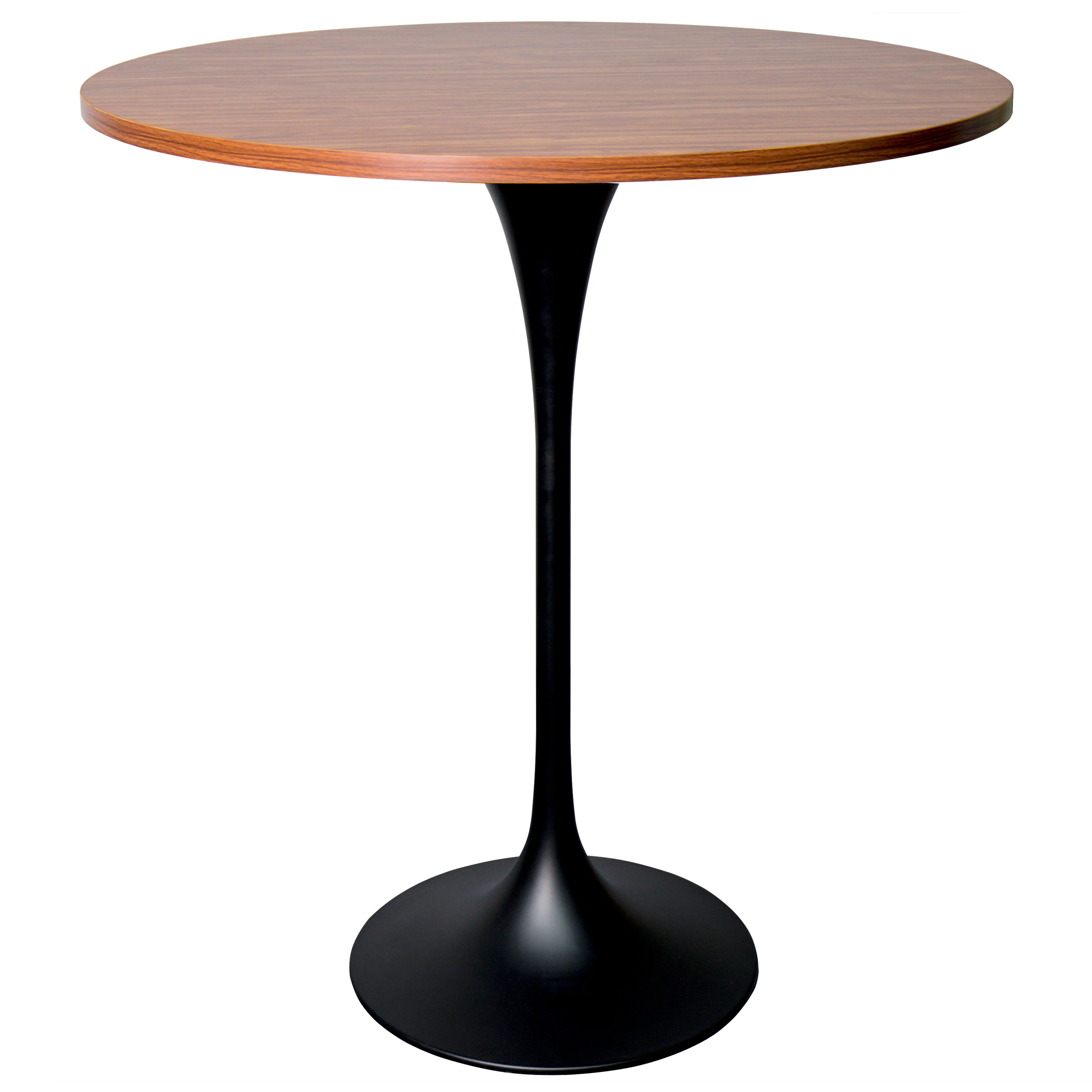 Verve Collection Modern Bar Height Table Black Base with 36" Round Cognac Brown MDF Top