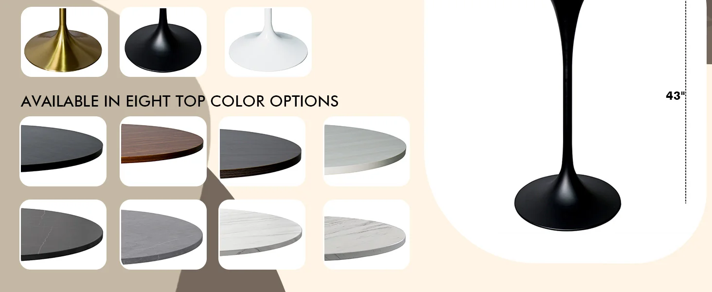 Verve Collection Modern Bar Height Table Black Base with 36" Round Cognac Brown MDF Top