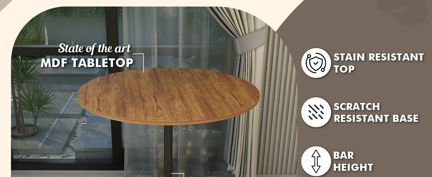 Verve Collection Modern Bar Height Table Black Base with 36" Round Cognac Brown MDF Top