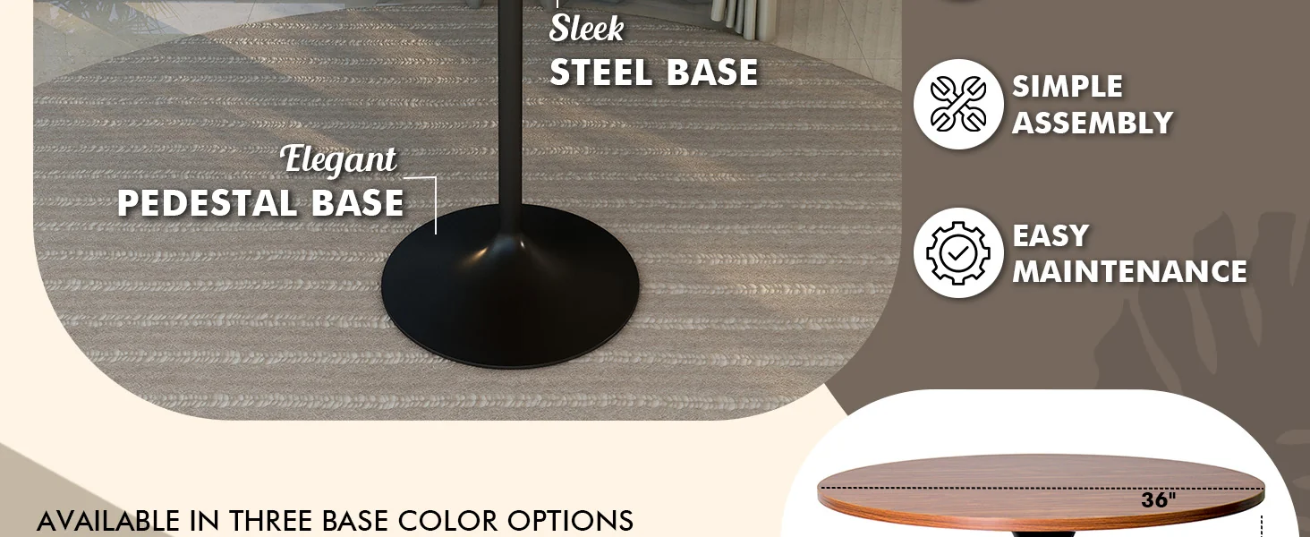 Verve Collection Modern Bar Height Table Black Base with 36" Round Cognac Brown MDF Top