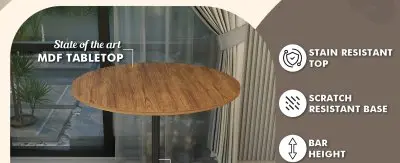 Verve Collection Modern Bar Height Table Black Base with 36" Round Cognac Brown MDF Top