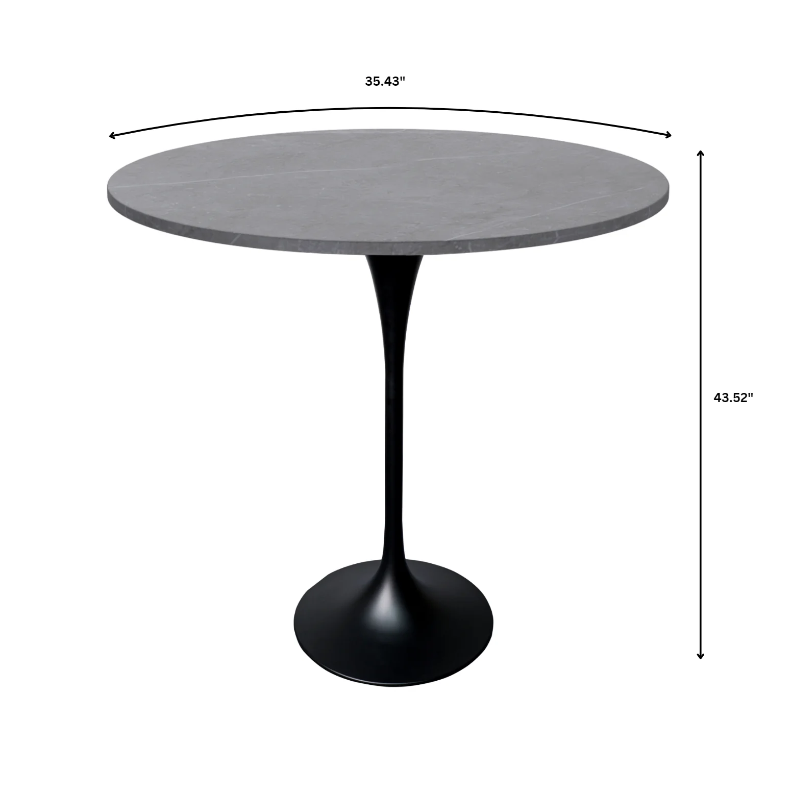 Verve Collection Modern Bar Height Table Black Base with 36" Round Marble Grey Sintered Stone Top