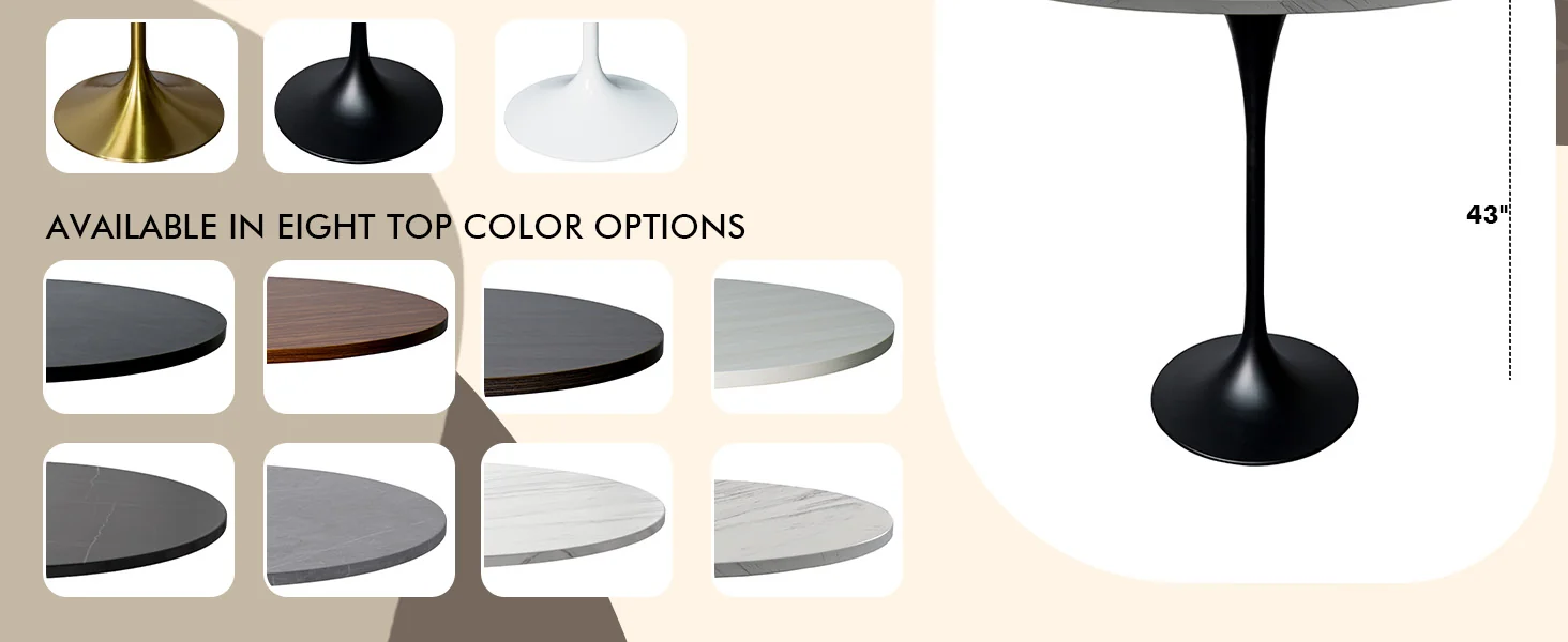 Verve Collection Modern Bar Height Table Black Base with 36" Round Marbleized White Laminated Top