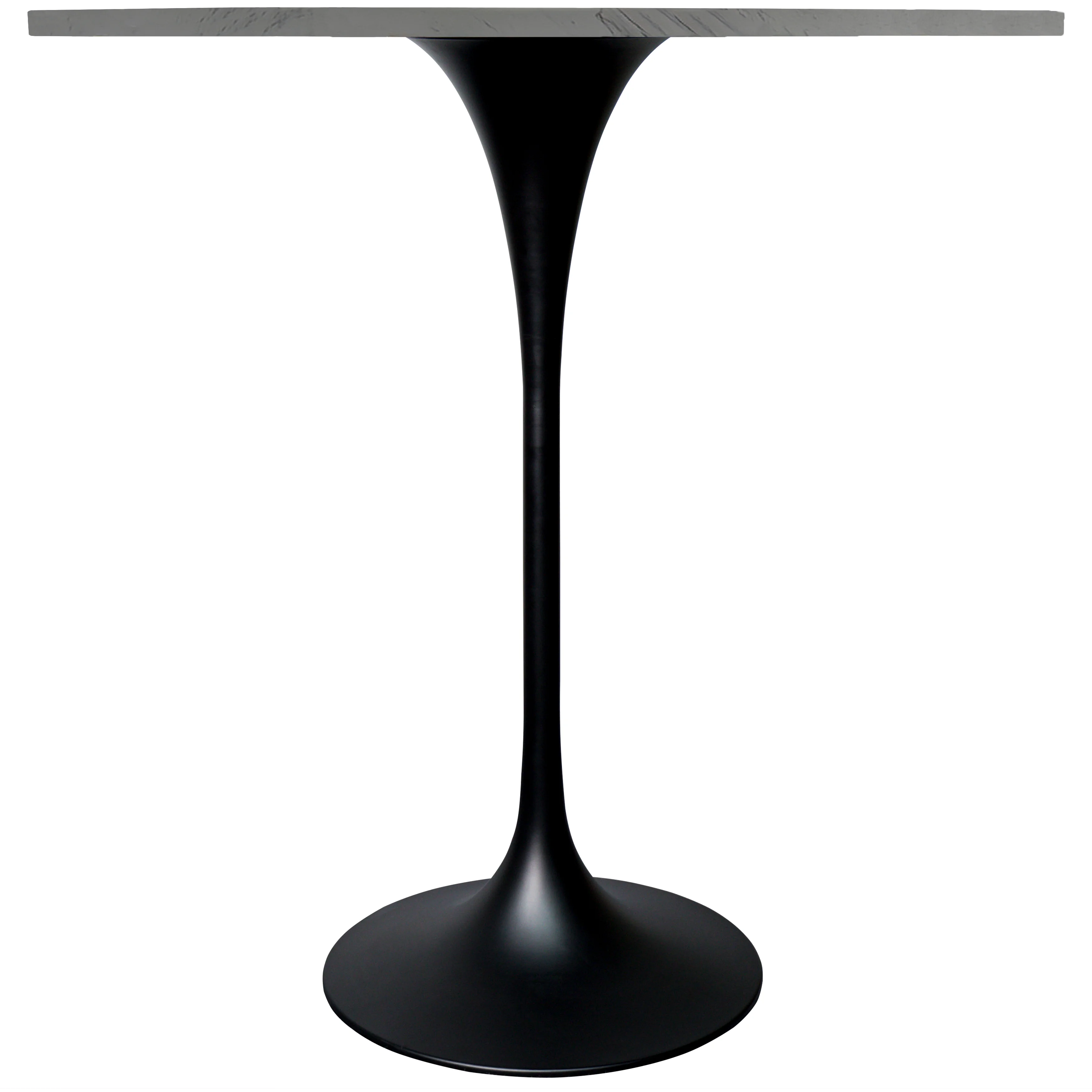 Verve Collection Modern Bar Height Table Black Base with 36" Round Marbleized White Laminated Top