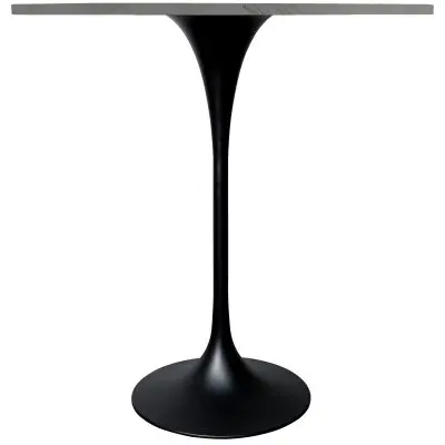 Verve Collection Modern Bar Height Table Black Base with 36" Round Marbleized White Laminated Top