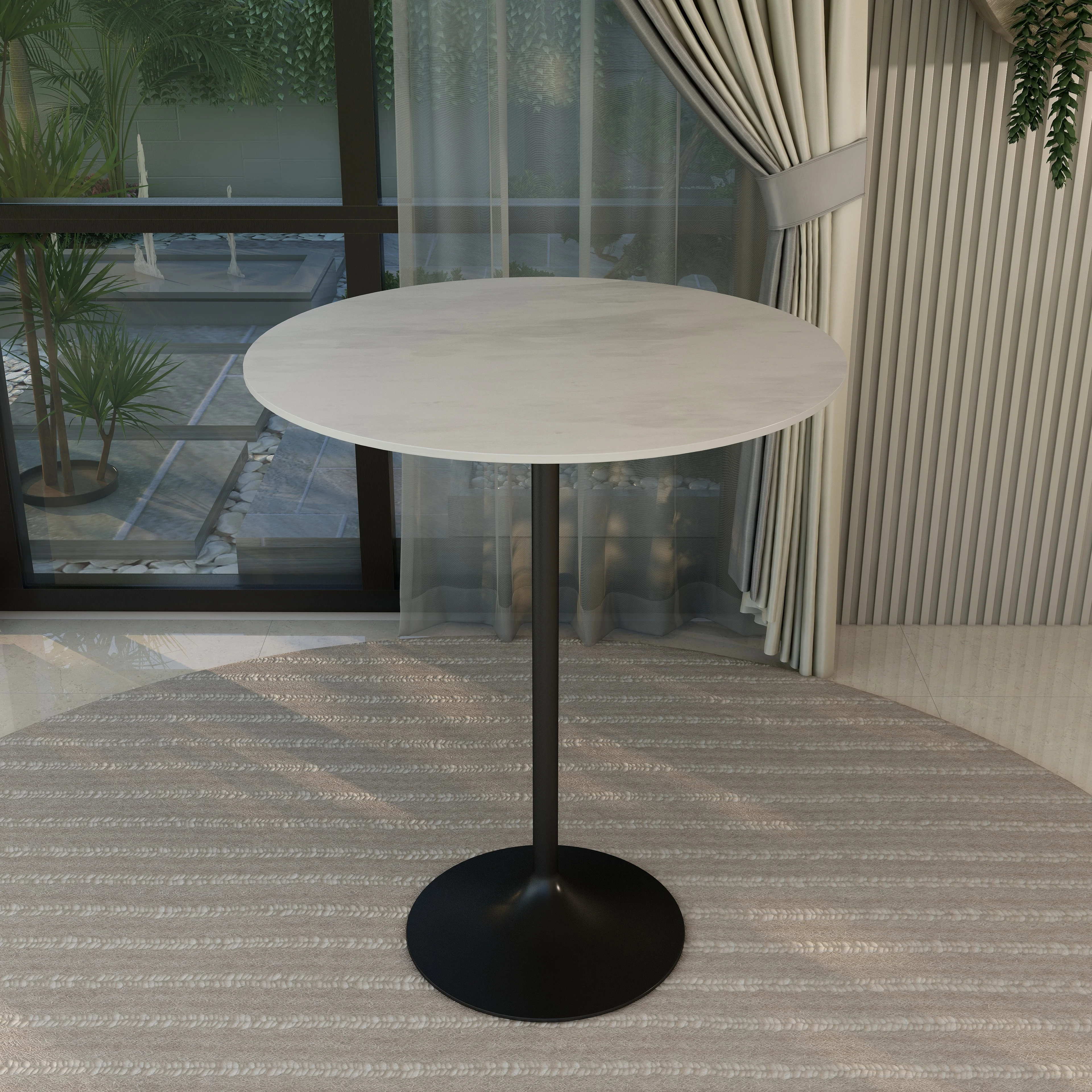 Verve Collection Modern Bar Height Table Black Base with 36" Round Marble White Sintered Stone Top