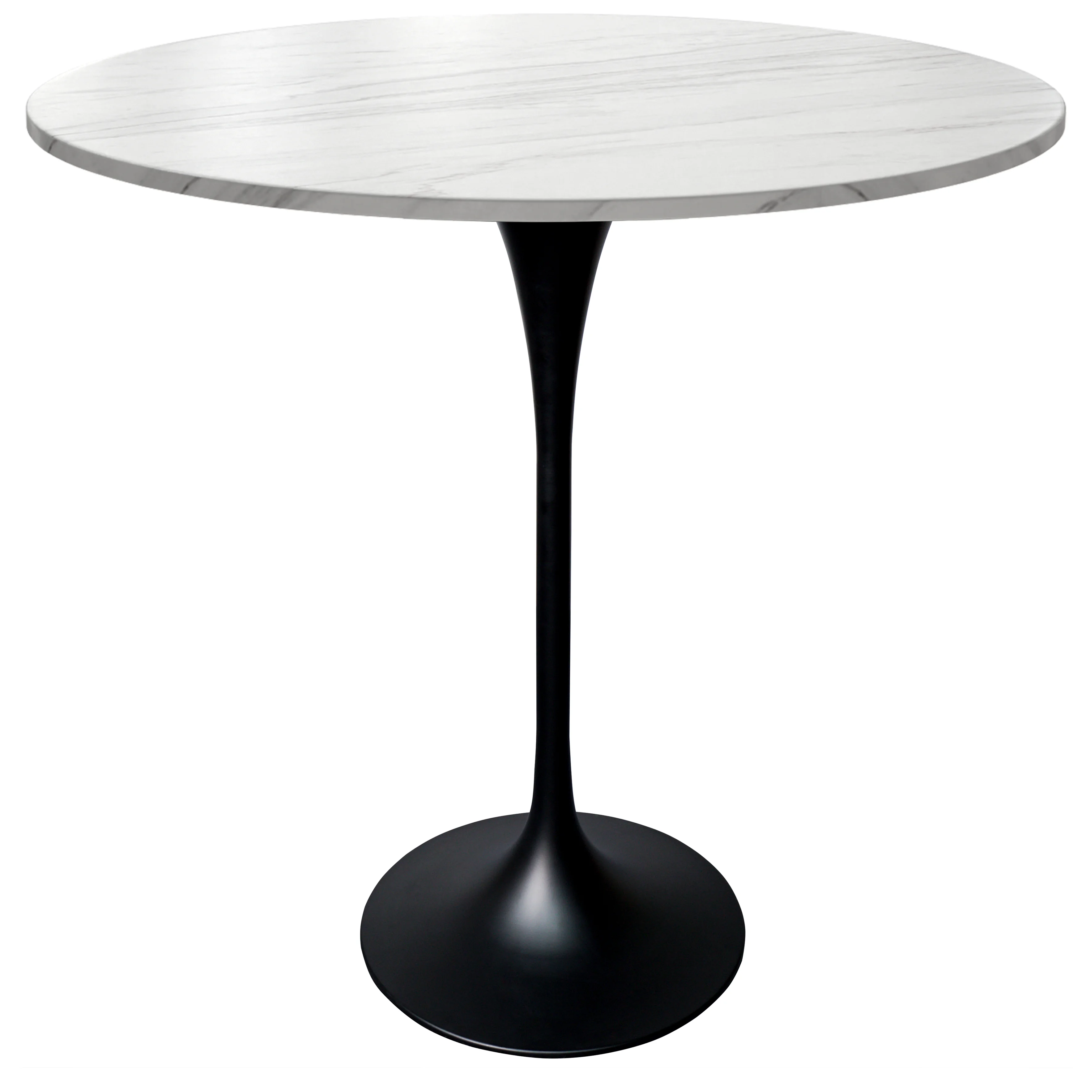 Verve Collection Modern Bar Height Table Black Base with 36" Round Marble White Sintered Stone Top