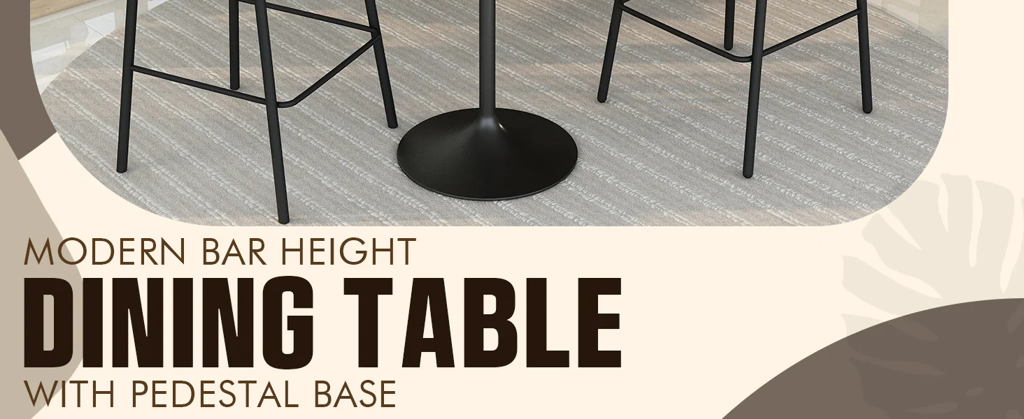 Verve Collection Modern Bar Height Table Black Base with 36" Round Marble White Sintered Stone Top