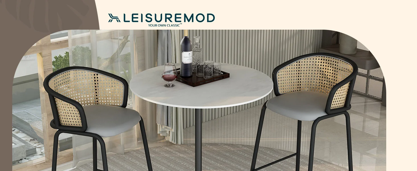 Verve Collection Modern Bar Height Table Black Base with 36" Round Marble White Sintered Stone Top