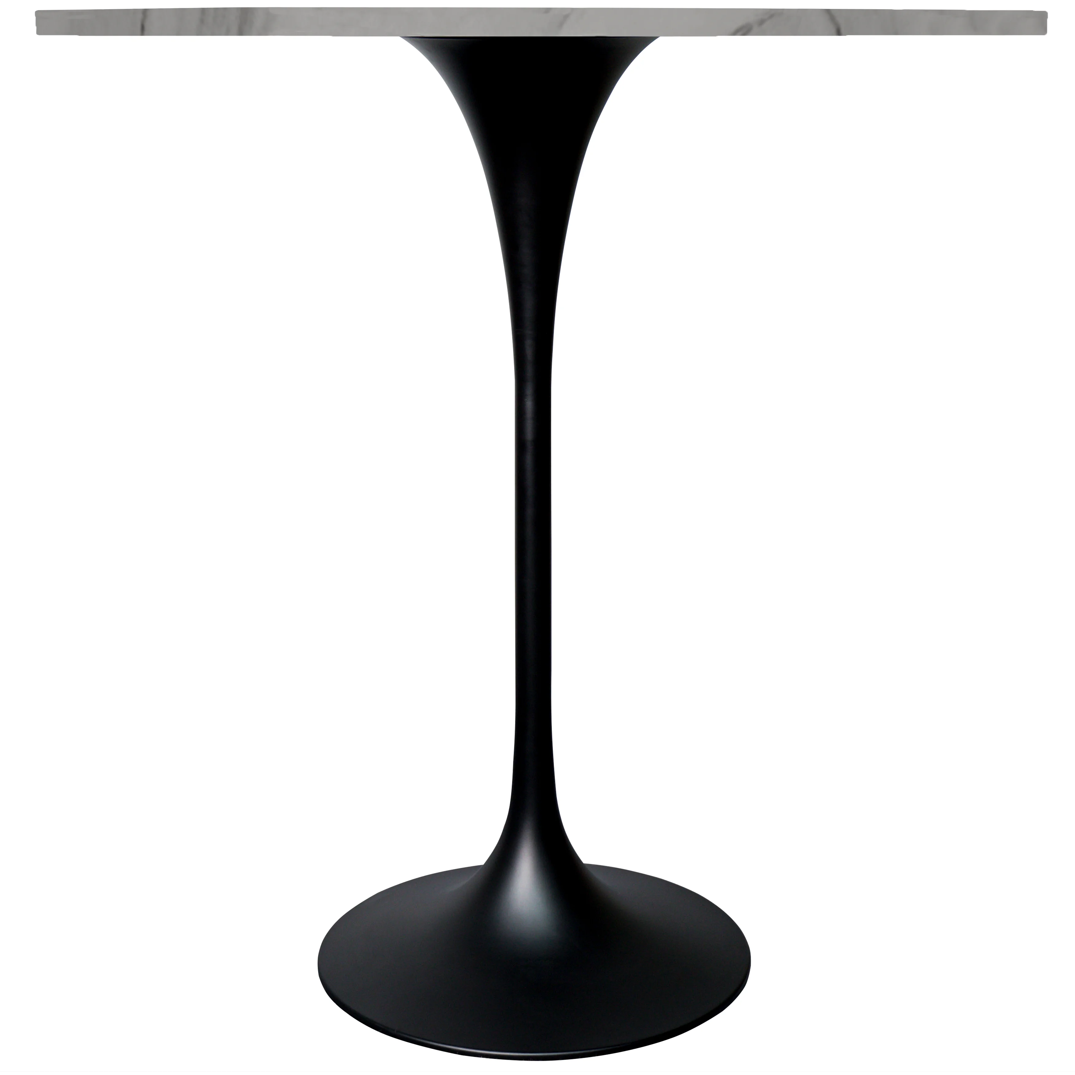 Verve Collection Modern Bar Height Table Black Base with 36" Round Marble White Sintered Stone Top
