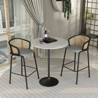 Verve Collection Modern Bar Height Table Black Base with 36" Round Marble White Sintered Stone Top