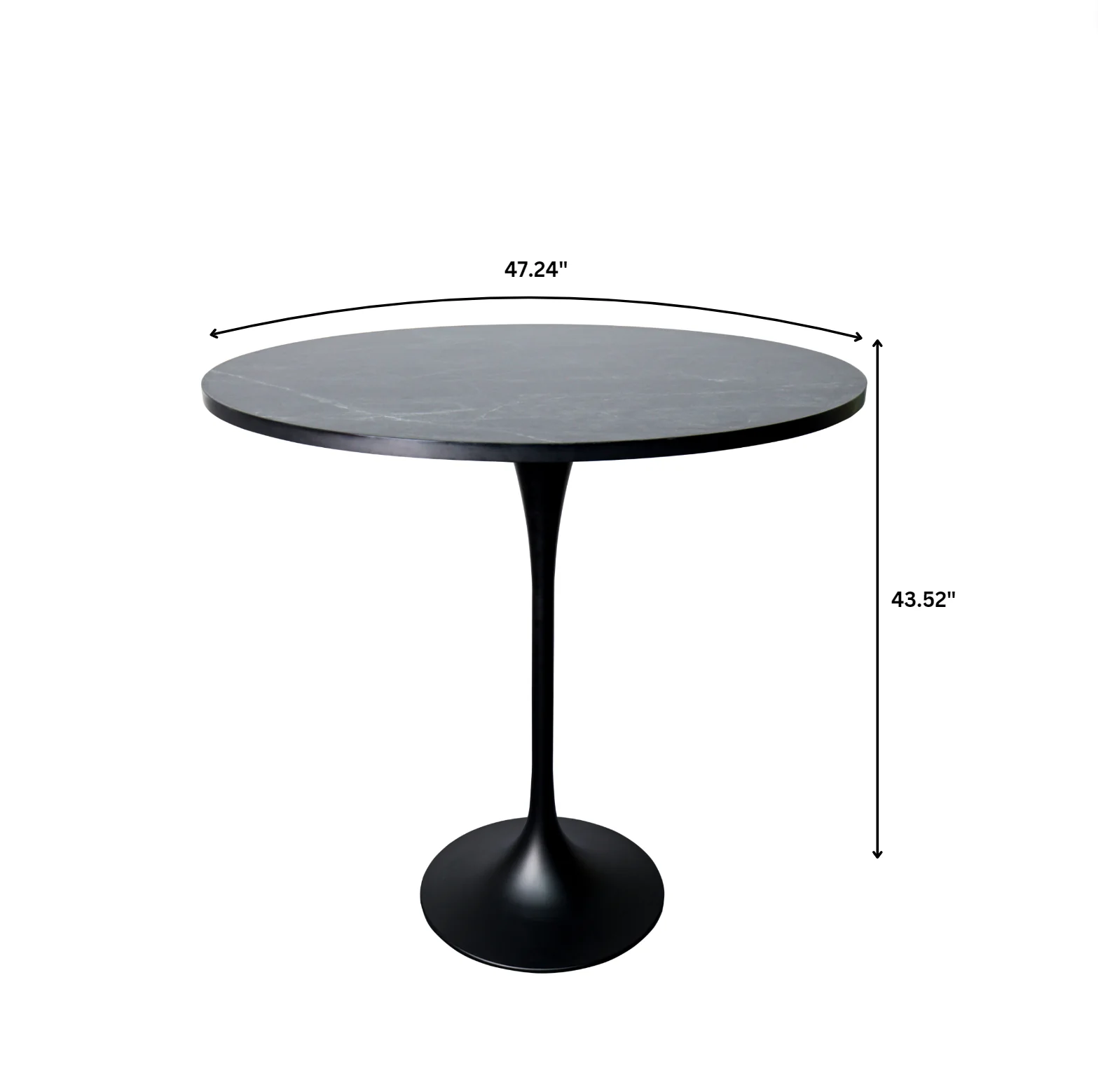Verve Collection Modern Bar Height Table Black Base with 48" Round Black Marbelized MDF Top
