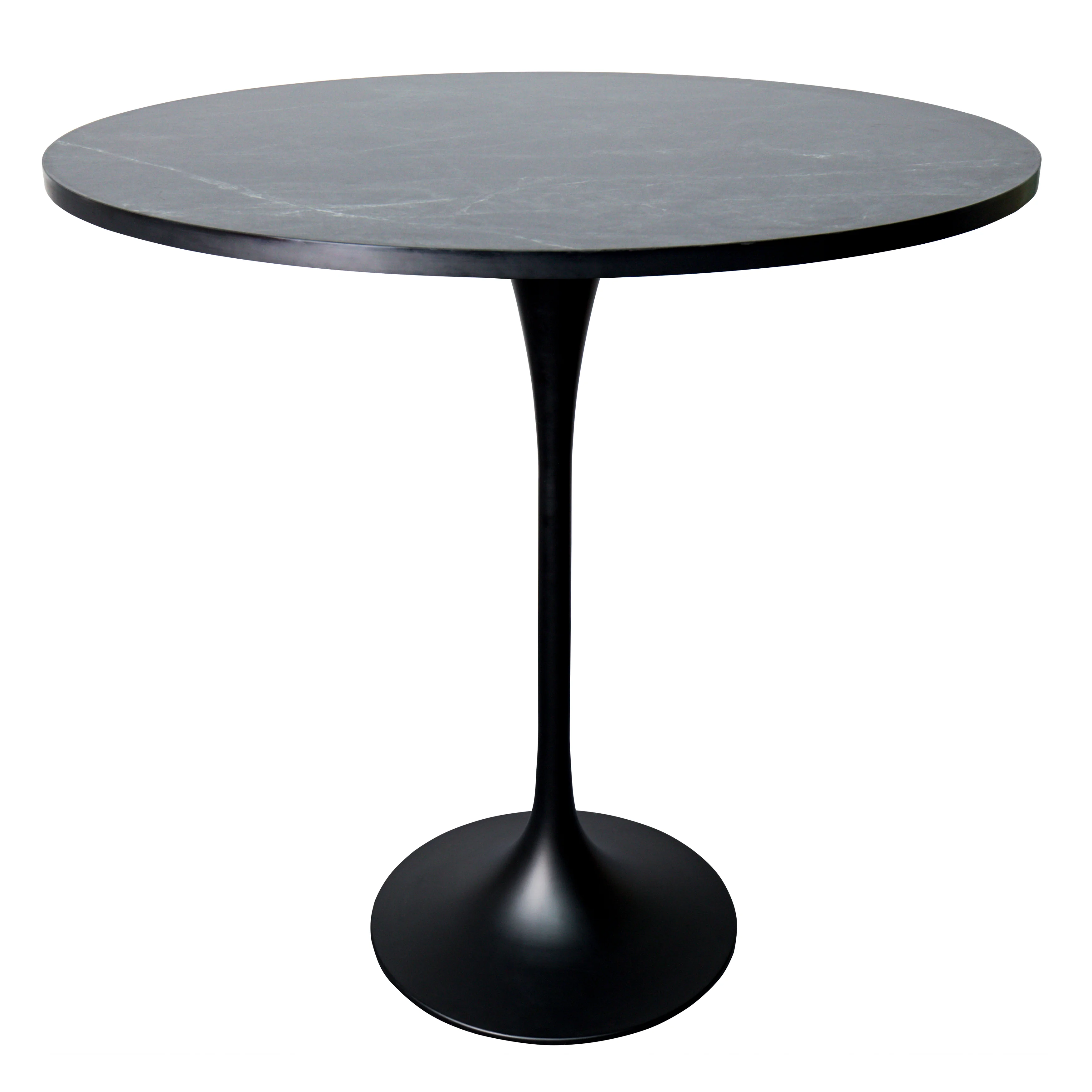 Verve Collection Modern Bar Height Table Black Base with 48" Round Black Marbelized MDF Top