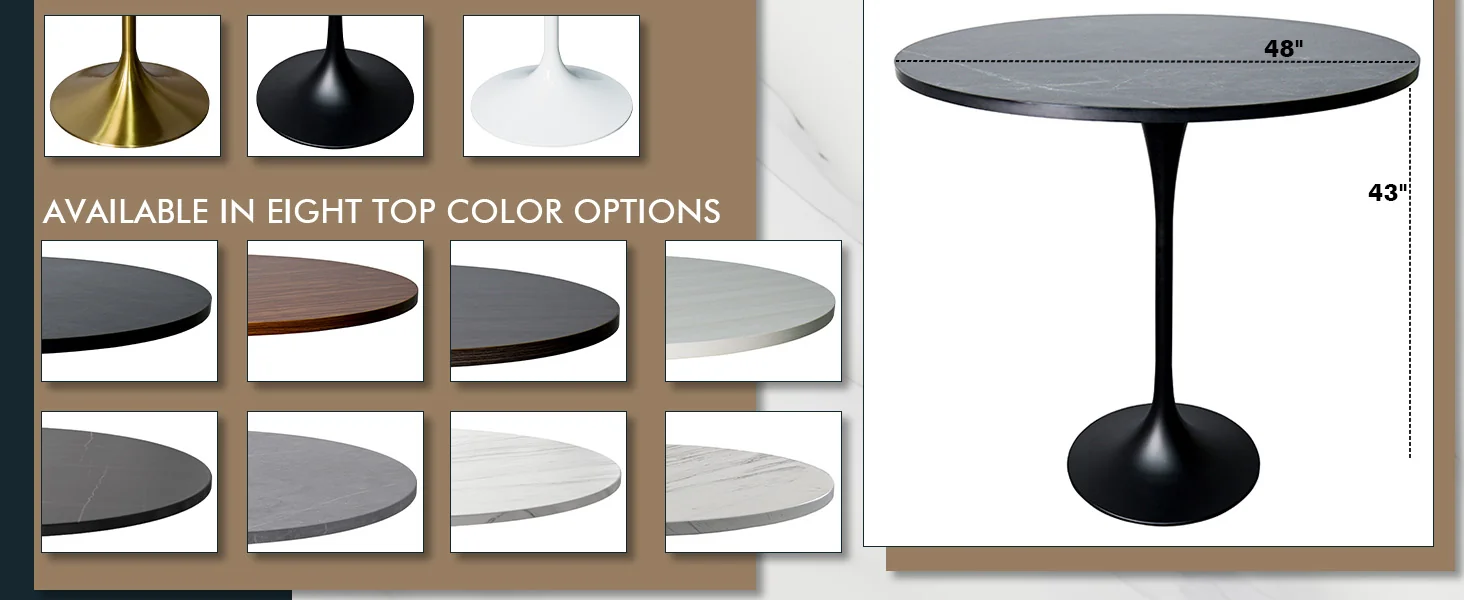 Verve Collection Modern Bar Height Table Black Base with 48" Round Black Marbelized MDF Top