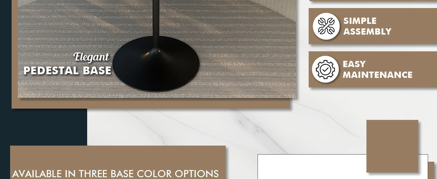 Verve Collection Modern Bar Height Table Black Base with 48" Round Black Marbelized MDF Top