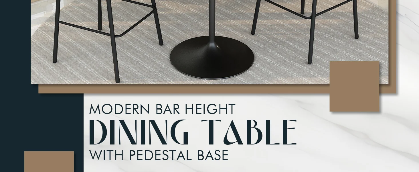 Verve Collection Modern Bar Height Table Black Base with 48" Round Black Marbelized MDF Top