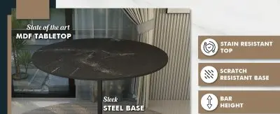 Verve Collection Modern Bar Height Table Black Base with 48" Round Black Marbelized MDF Top