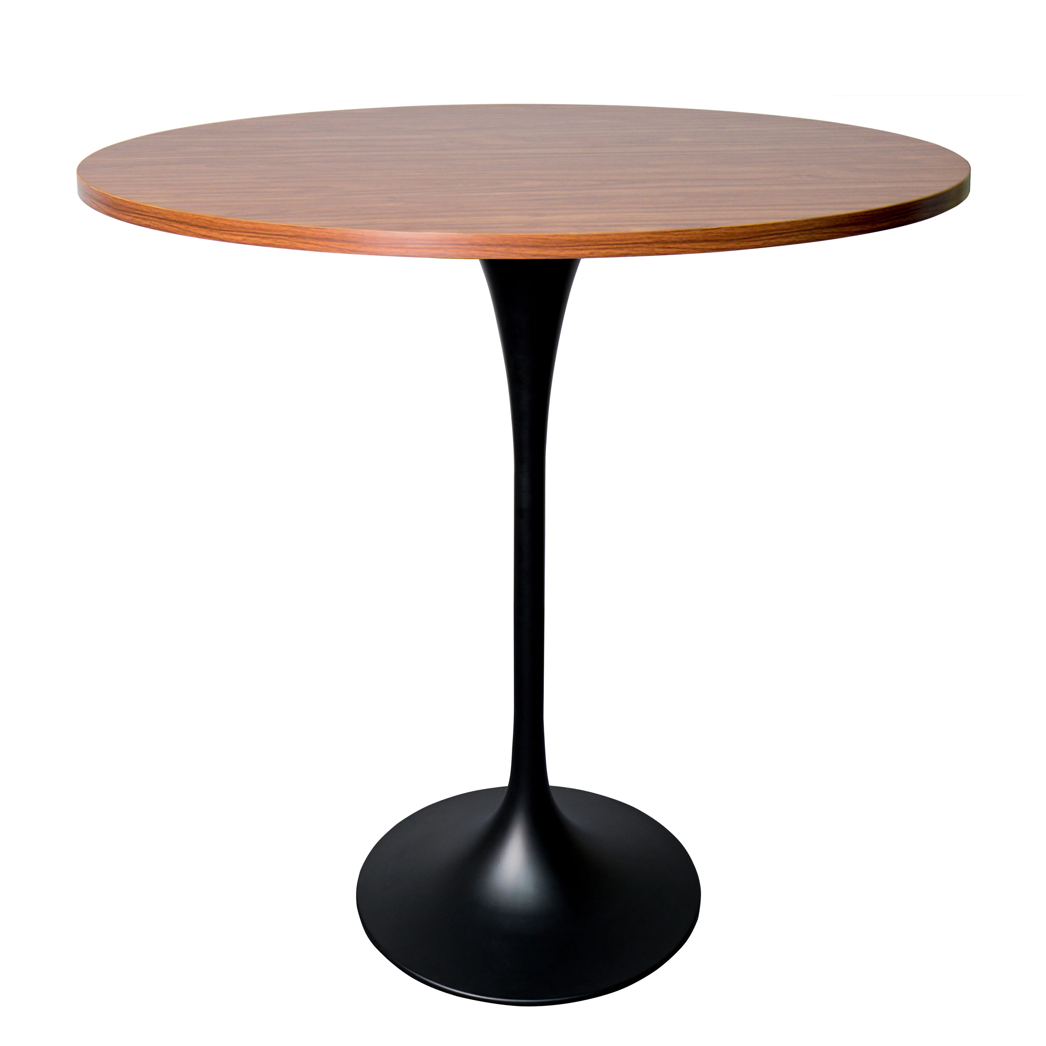 Verve Collection Modern Bar Height Table Black Base with 48" Round Cognac Brown MDF Top