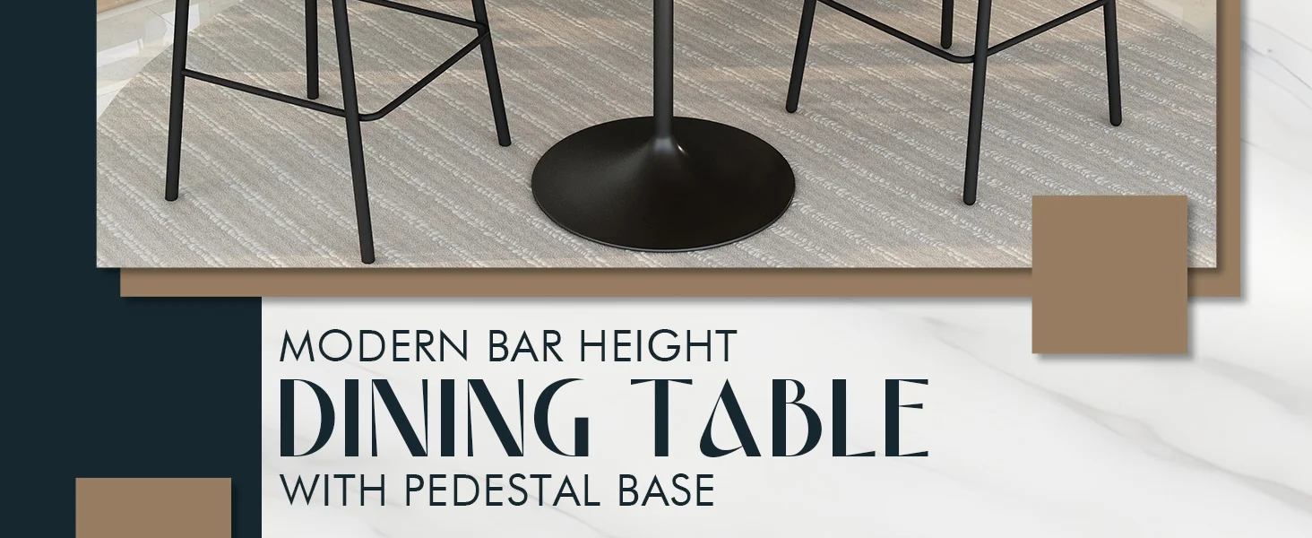 Verve Collection Modern Bar Height Table Black Base with 48" Round Cognac Brown MDF Top