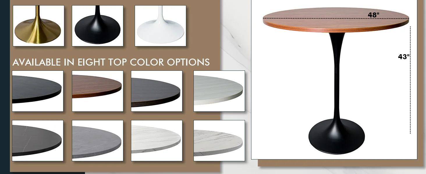 Verve Collection Modern Bar Height Table Black Base with 48" Round Cognac Brown MDF Top