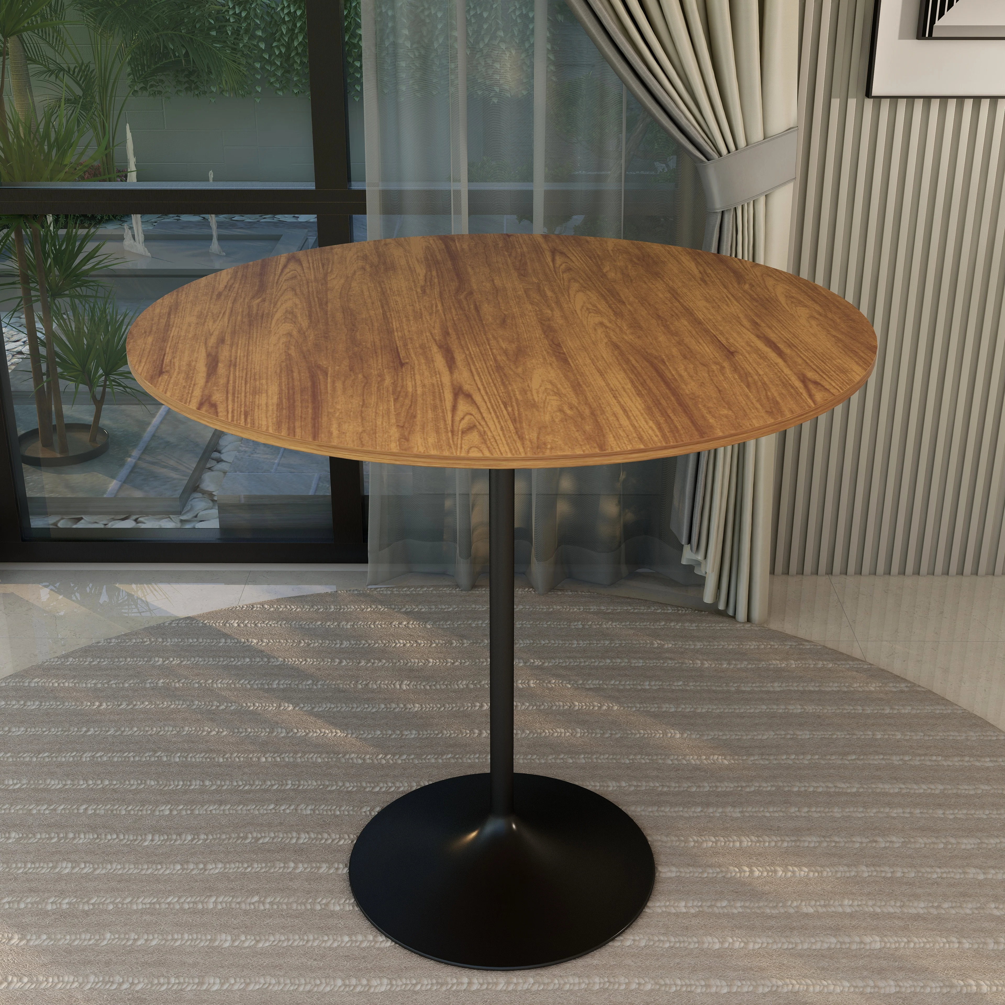 Verve Collection Modern Bar Height Table Black Base with 48" Round Cognac Brown MDF Top