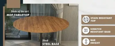 Verve Collection Modern Bar Height Table Black Base with 48" Round Cognac Brown MDF Top